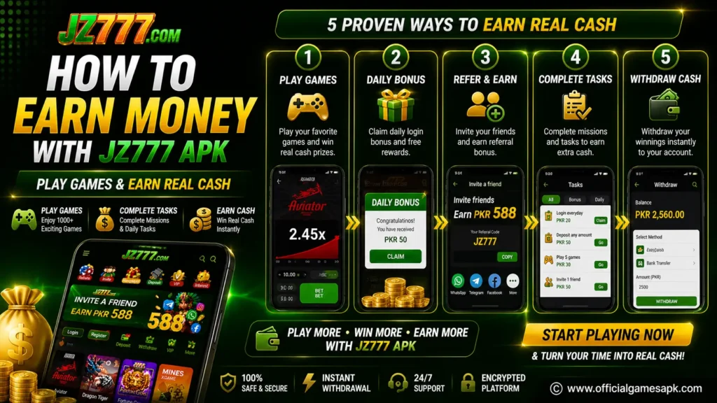  How to earn money from JZ777 app with daily bonus, referral system and withdrawal steps